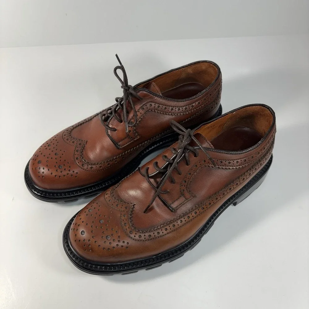 Vtg Banana Republic Italy Brown wingtip oxfords  lace-up Chunky‎ Sole9.5 D Y2K